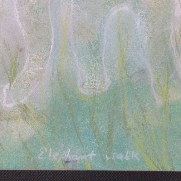 'Elephant Walk' Pastel Painting on Paper, Framed, Whimsical, Elephants - Picture 3 of 4